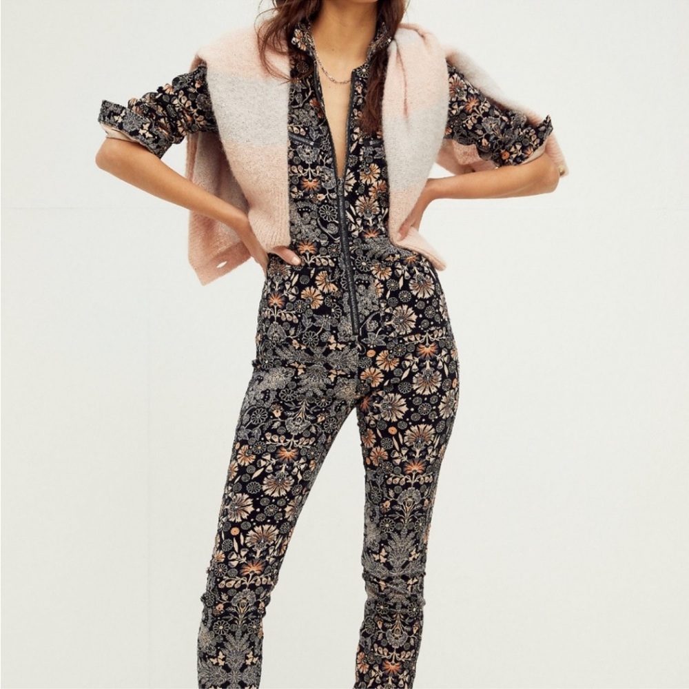 RARE Free People Lennox Jumpsuit Floral Corduroy SMALL
